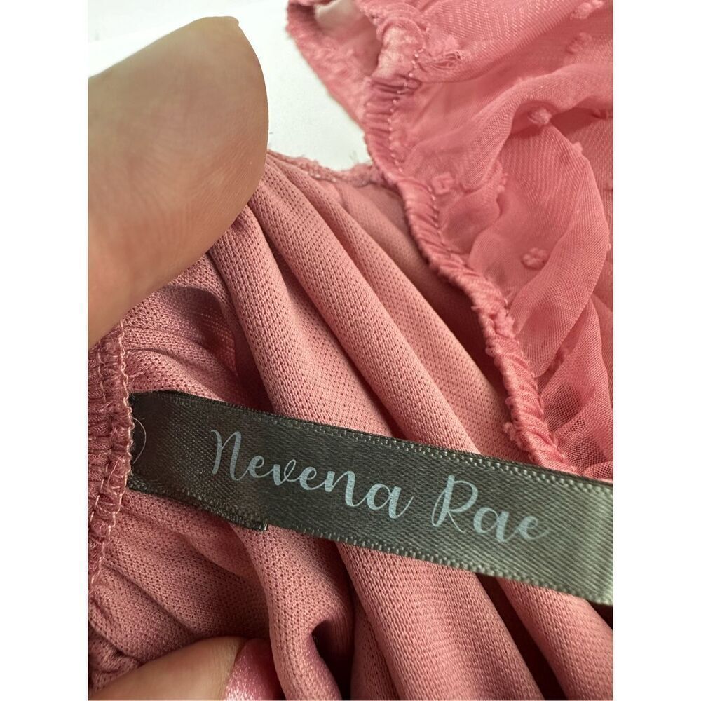 Nevena Rae Swiss Dot Ruffle Trimmed Mini Dress Dust Pink Size L Lined See Notes - Picture 10 of 16